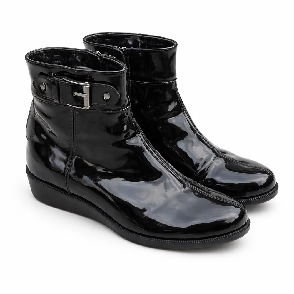 Cole Haan Nike Air Women's Black Patent Ankle Boots with Side Buckle